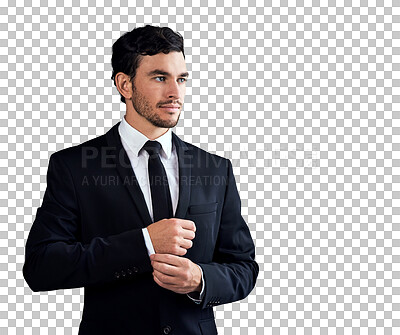 Buy stock photo Attractive businessman, suit and fashion in stylish clothing isolated on a transparent PNG background. Face of handsome, young man or confident business employee in formal attire, outfit or style