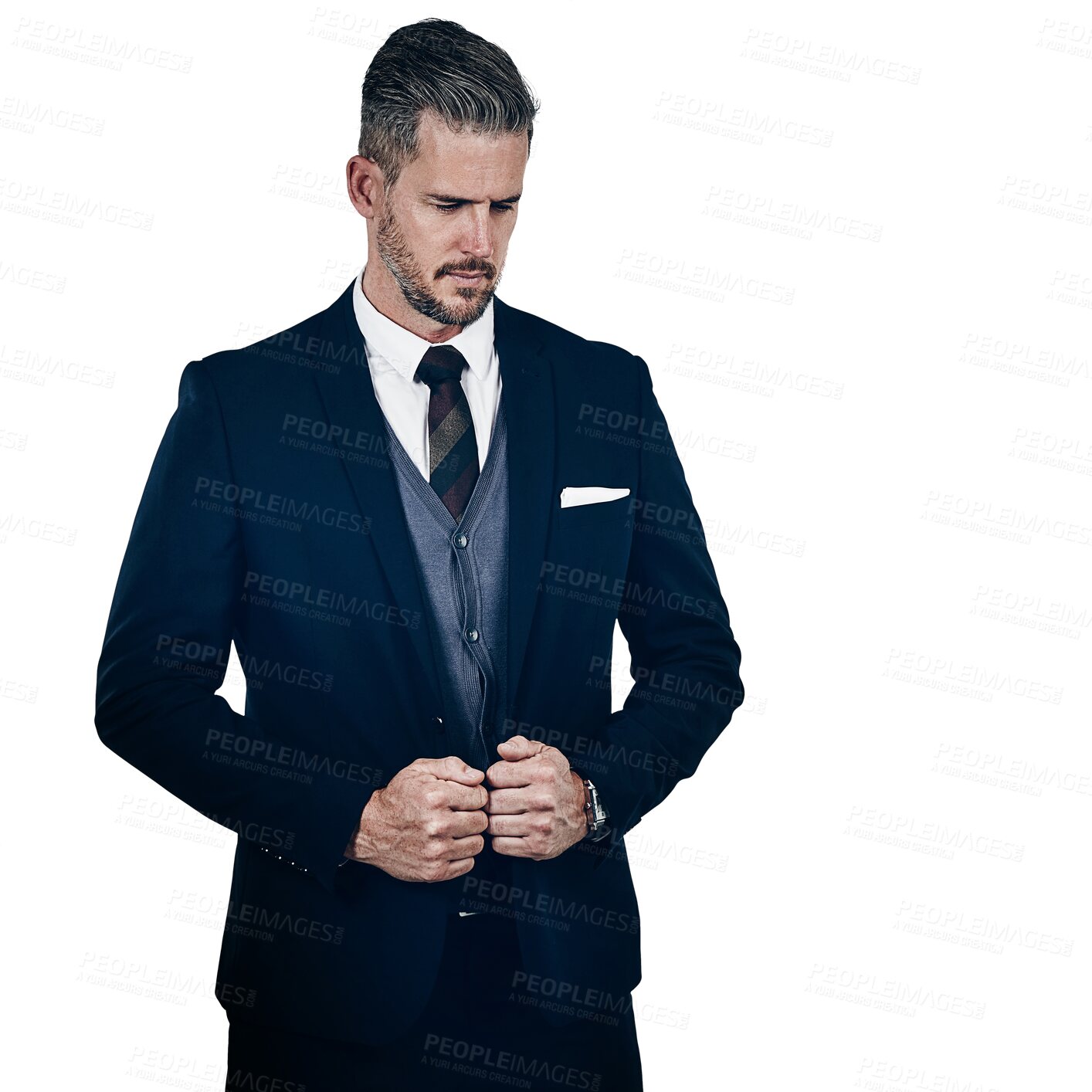 Buy stock photo Businessman, fashion and suit for confident professional in corporate career with job pride. Employee, entrepreneur or style clothes with ambition for work or isolated on transparent png background