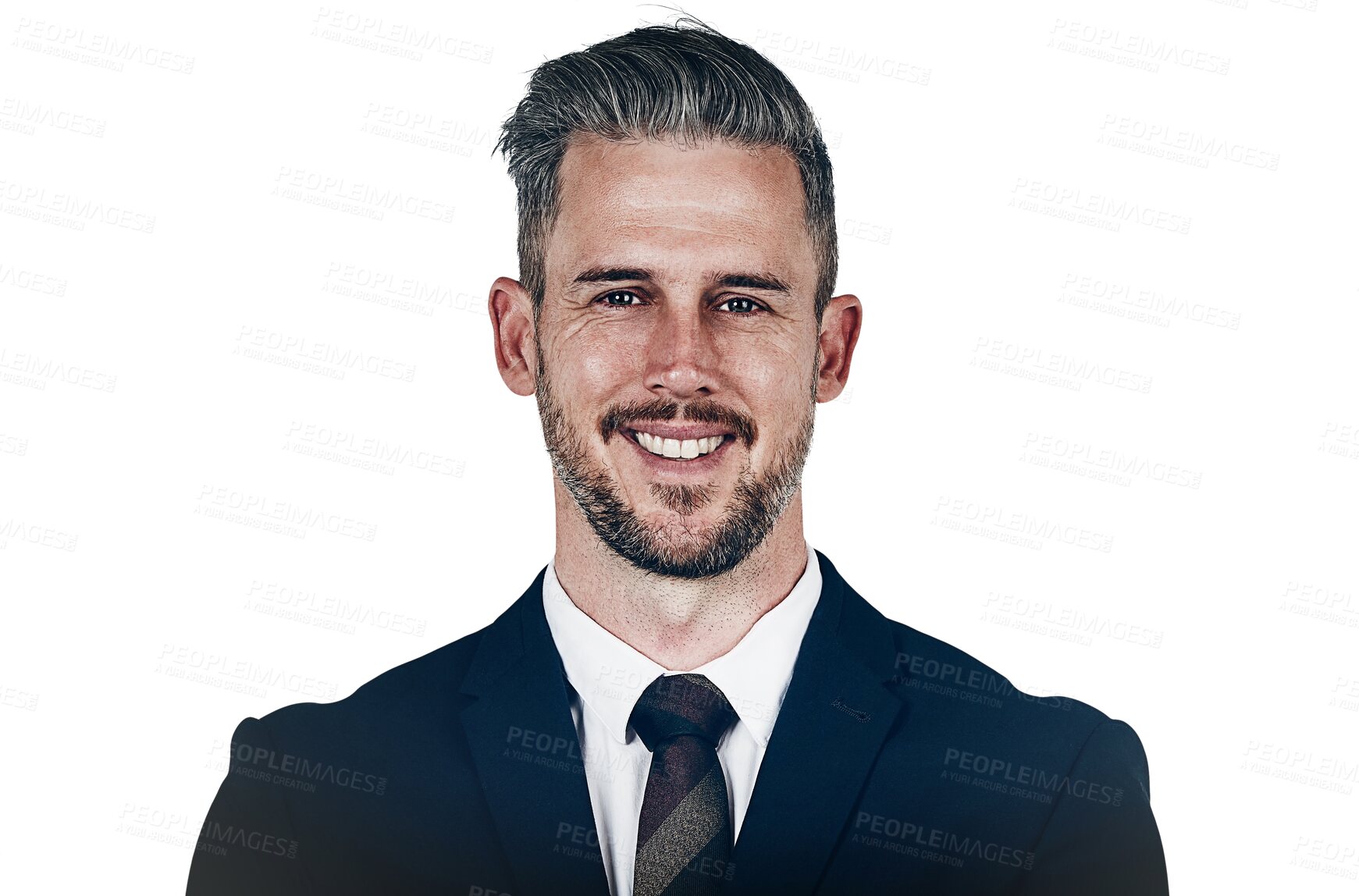 Buy stock photo Portrait, smile and a confident business man in a formal suit isolated on a transparent background. Face, mission or mindset with a happy mature professional employee on PNG for a corporate career