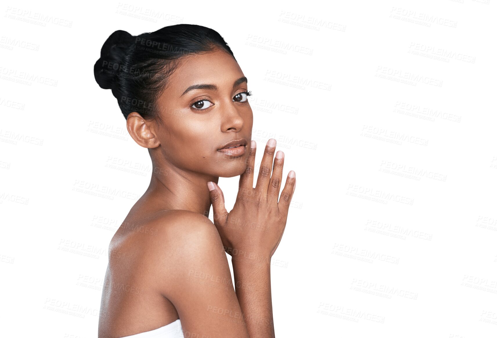 Buy stock photo Isolated woman, skincare and portrait with beauty, skin and natural glow with wellness by transparent png background. Girl, model and person for cosmetics, change and transformation for aesthetic