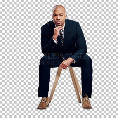 Buy stock photo Portrait, chair and corporate leader, man and serious HR manager pride in recruitment, hiring or business experience. Human Resource, relax or agency employer isolated on transparent, png background 