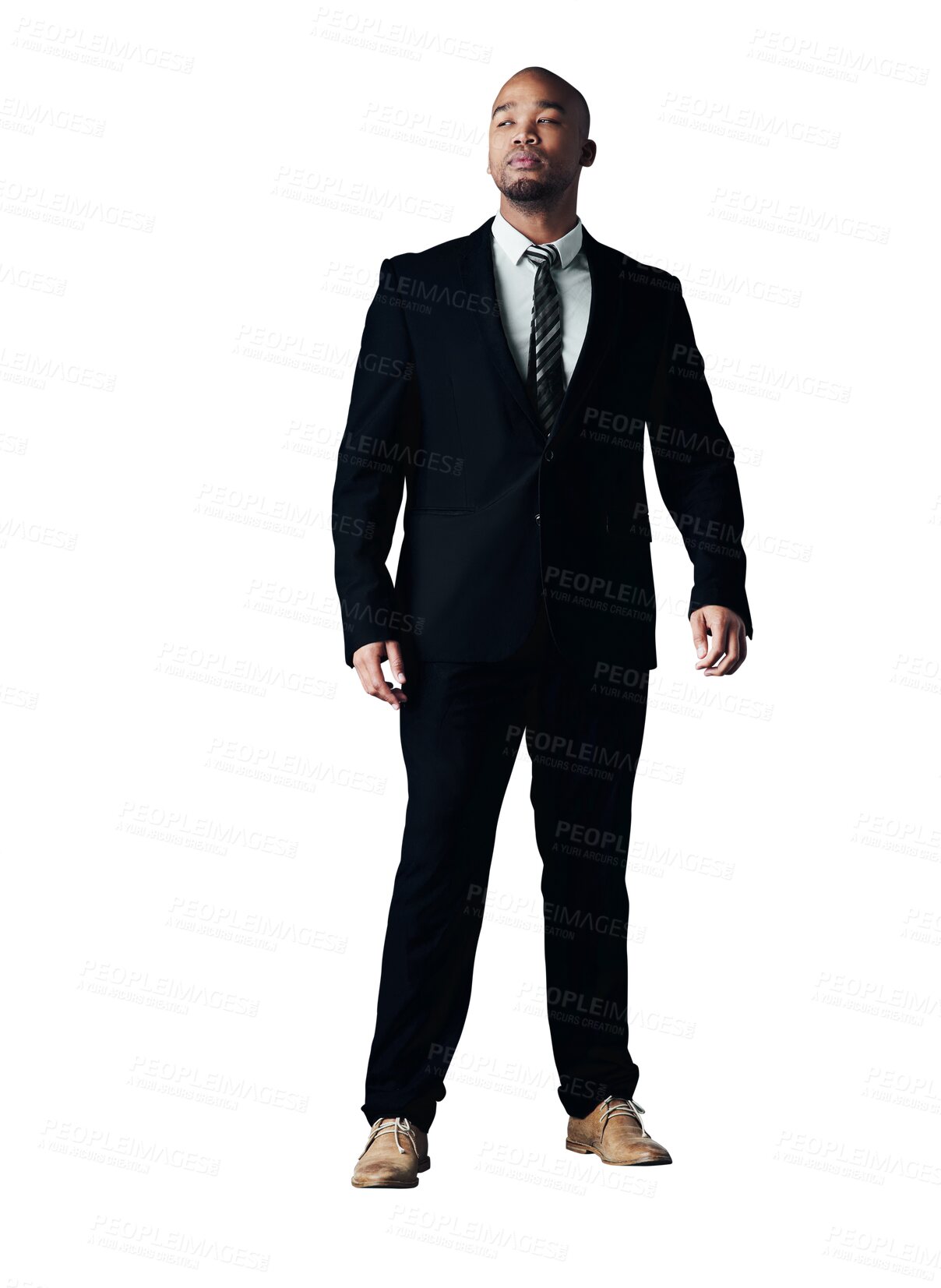 Buy stock photo Man, executive and thinking for future idea and isolated on transparent png background. Confident, young and financial clerk standing for career, and startup with a businessman for corporate job
