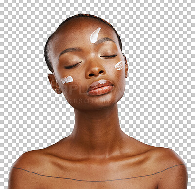Beauty, self care or black woman with skincare, cream or dermato