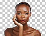 Portrait of black woman, natural beauty or glow with wellness in