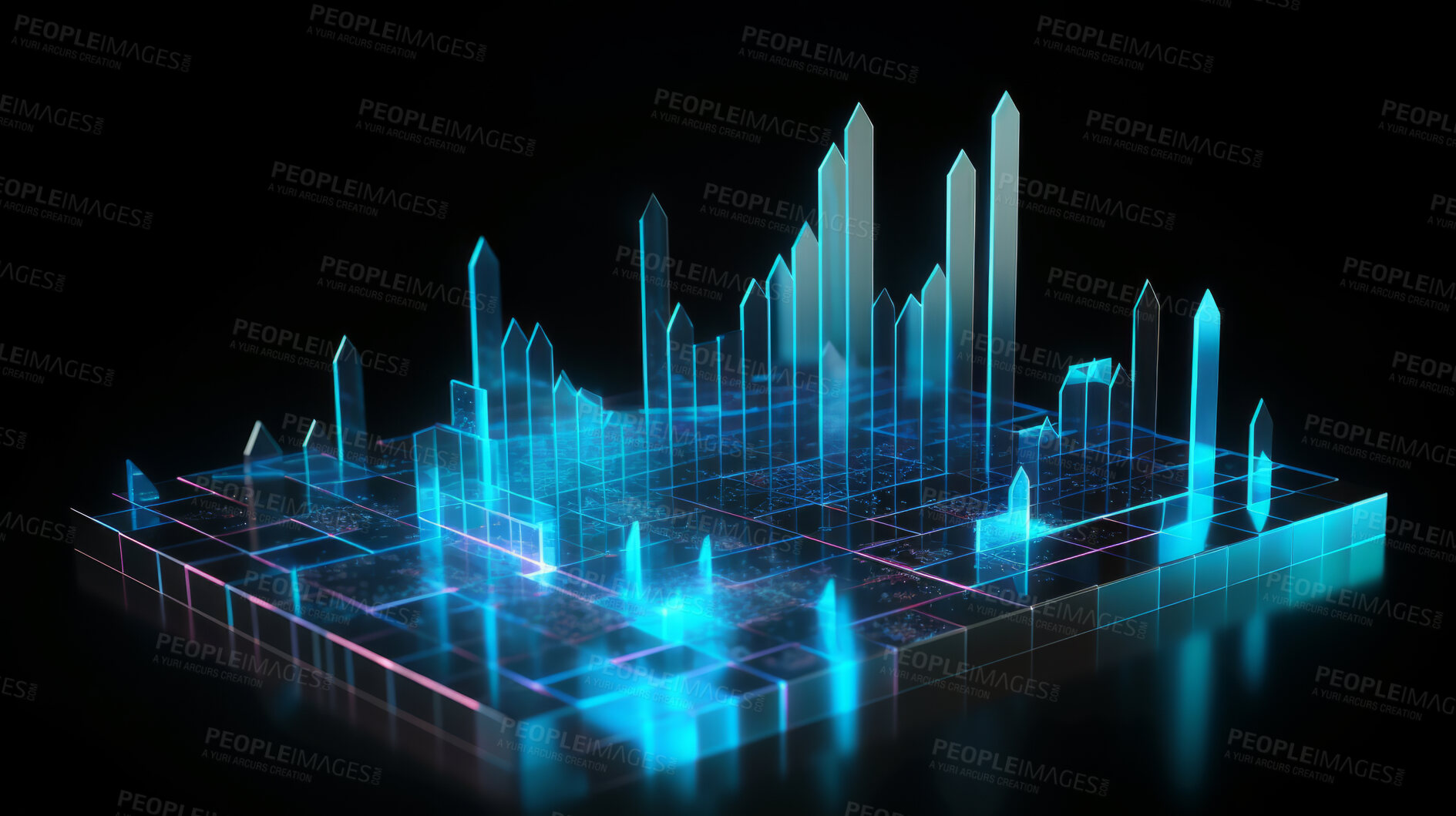 Buy stock photo Abstract financial graph and info graphic. Data analysis in stock market. 3D design