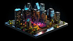 Isometric city virtual reality city design. 3d design and render on a black background