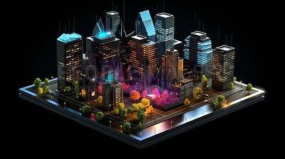 Isometric city virtual reality city design. 3d design and render on a black background