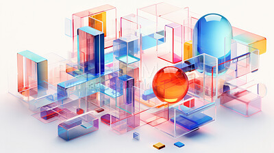 Squares and neon lines and glowing background. Futuristic illustration abstract 3d design