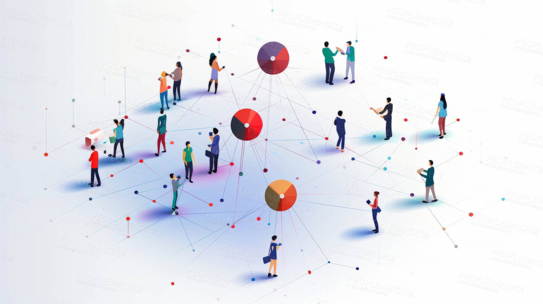 Buy stock photo View of a crowd with a network of connections. Big data, smart city, wifi concept.