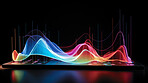 Coloful wave abstract info graphics. Analysis, or sound data, on a black background