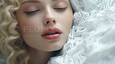 Buy stock photo Close-up portrait of model with abstract material. Fashion, beauty concept.