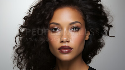 Buy stock photo Portrait of model. Make-up, smooth skin, curly hair. Fashion, editorial concept.