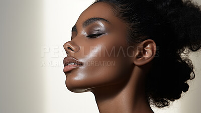 Close-up of attractive model face. Fashion, editorial concept.