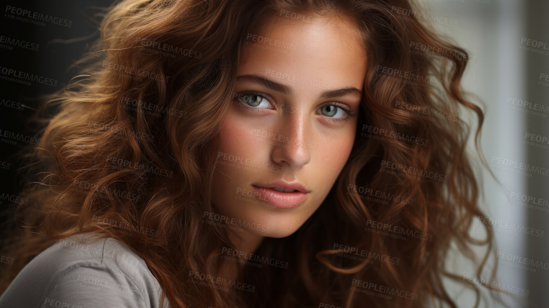 Buy stock photo Close-up portrait of model. Natural light. Fashion, Beauty concept.