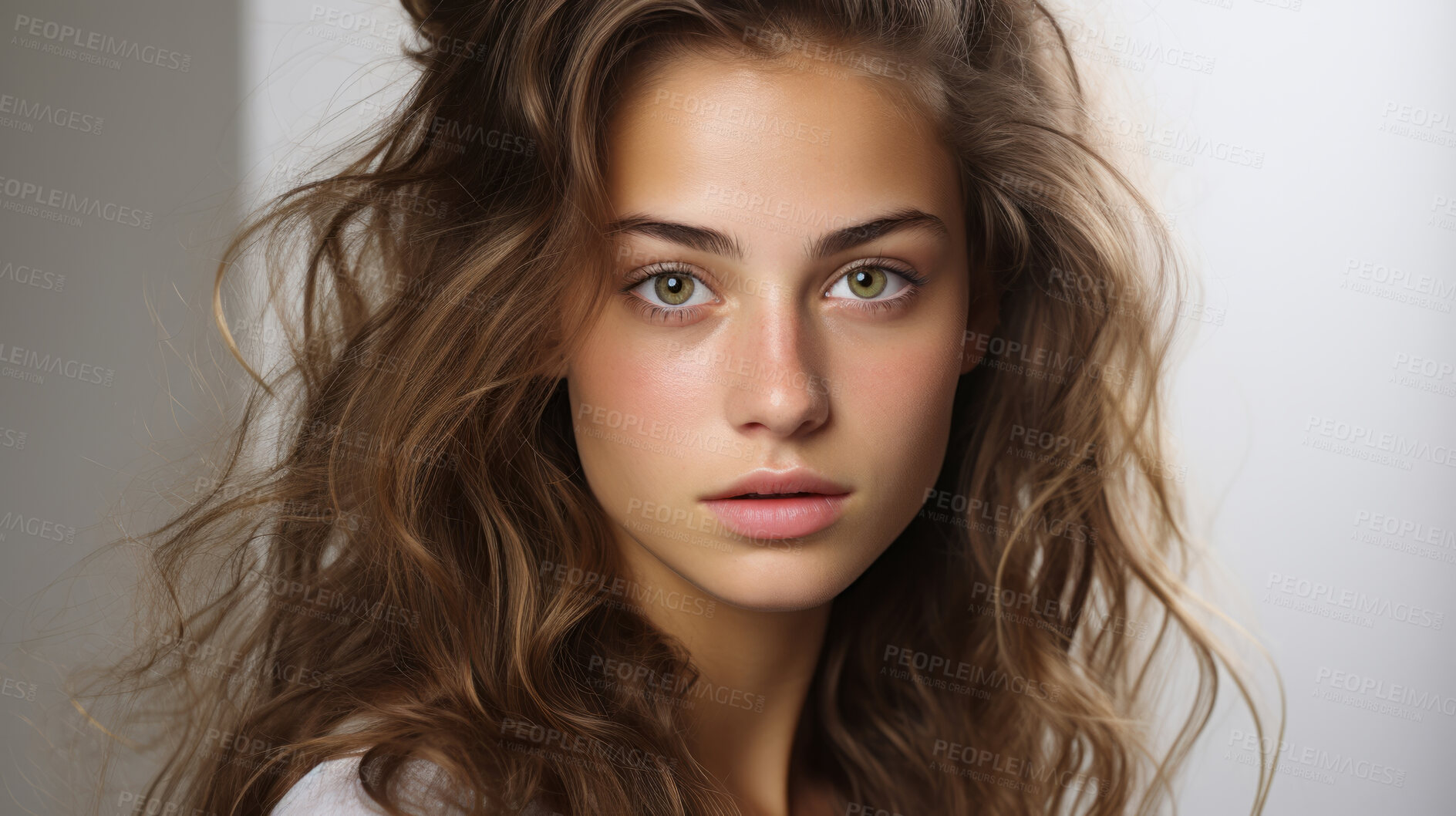 Buy stock photo Close-up studio portrait of model. Clear backdrop. Fashion, Beauty concept.