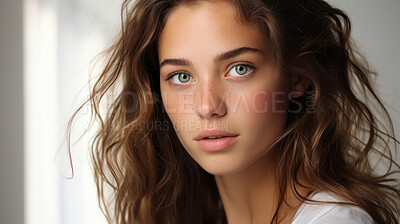 Close-up studio portrait of model. Clear backdrop. Fashion, Beauty concept.