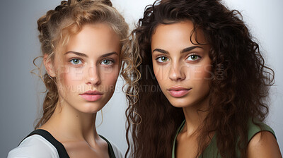 Buy stock photo Group of young models in studio shot. Beauty, fashion concept.