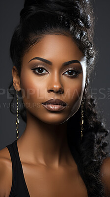 Vertical close-up of model. Make-up, smooth skin. Fashion, editorial concept.