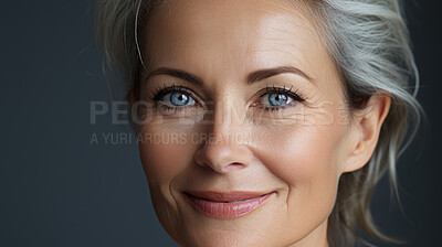 Portrait of attractive mature woman on clear backdrop. Fashion, editorial concept