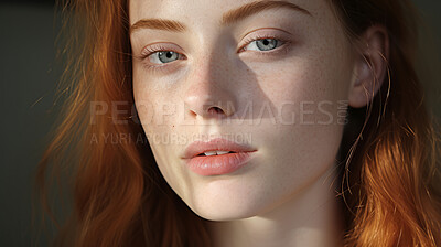 Close-up of attractive model. Make-up, smooth skin. Natural light. Fashion, editorial concept.