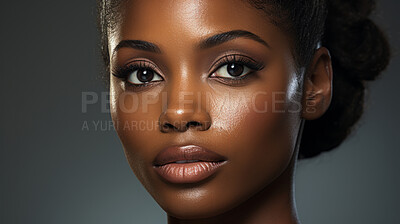 Close-up of african model. Make-up, smooth skin. Studio shot. Fashion, editorial concept.