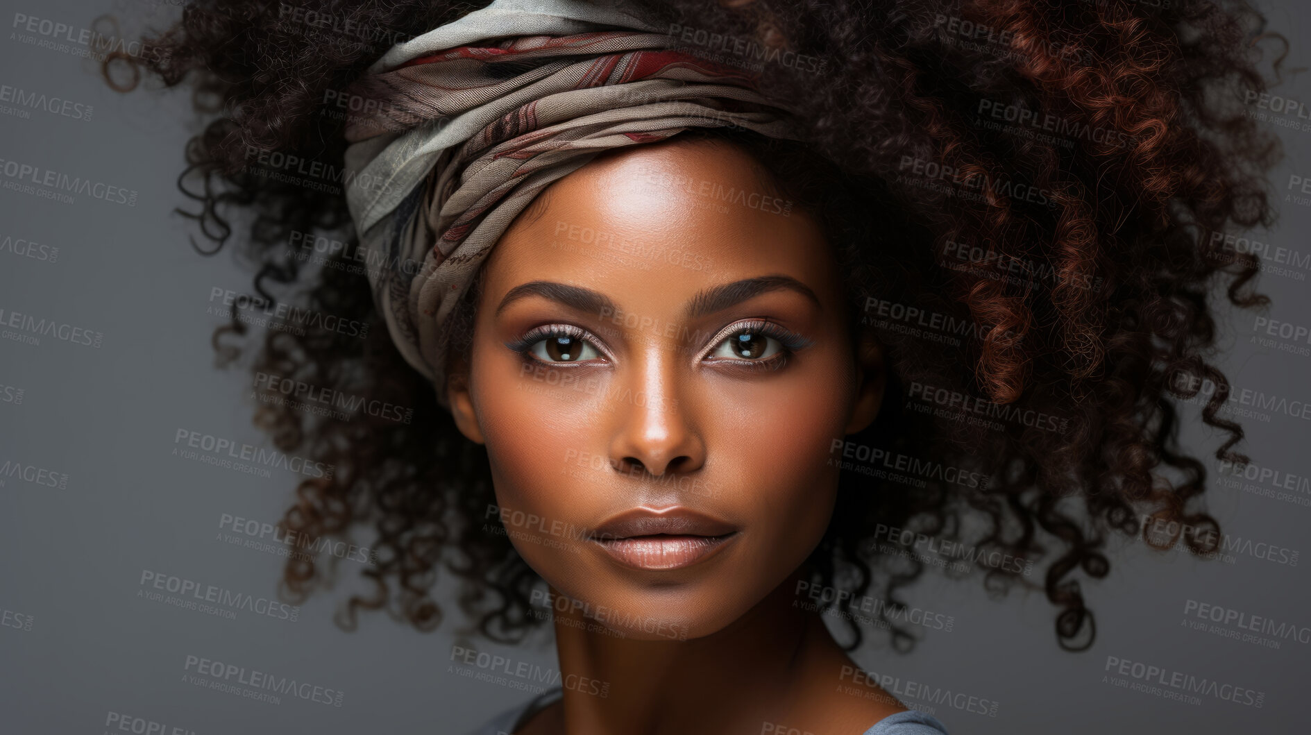 Buy stock photo Portrait of african model. Make-up, smooth skin, curly hair. Fashion, editorial concept.