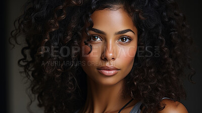 Portrait of african model. Make-up, smooth skin, curly hair. Fashion, editorial concept.