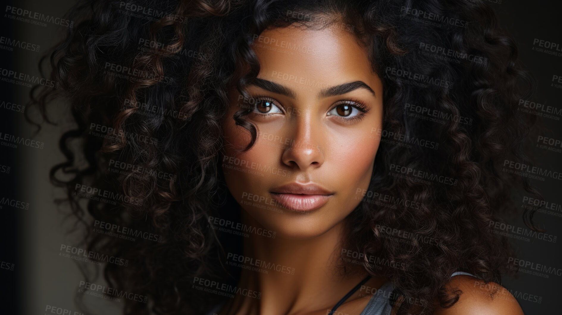 Buy stock photo Portrait of african model. Make-up, smooth skin, curly hair. Fashion, editorial concept.