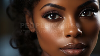Extreme, macro close-up of model. Make-up, smooth skin. Fashion, editorial concept.