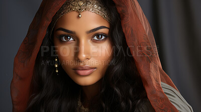 Portrait of attractive indian woman with traditional accessories. Fashion, editorial concept.
