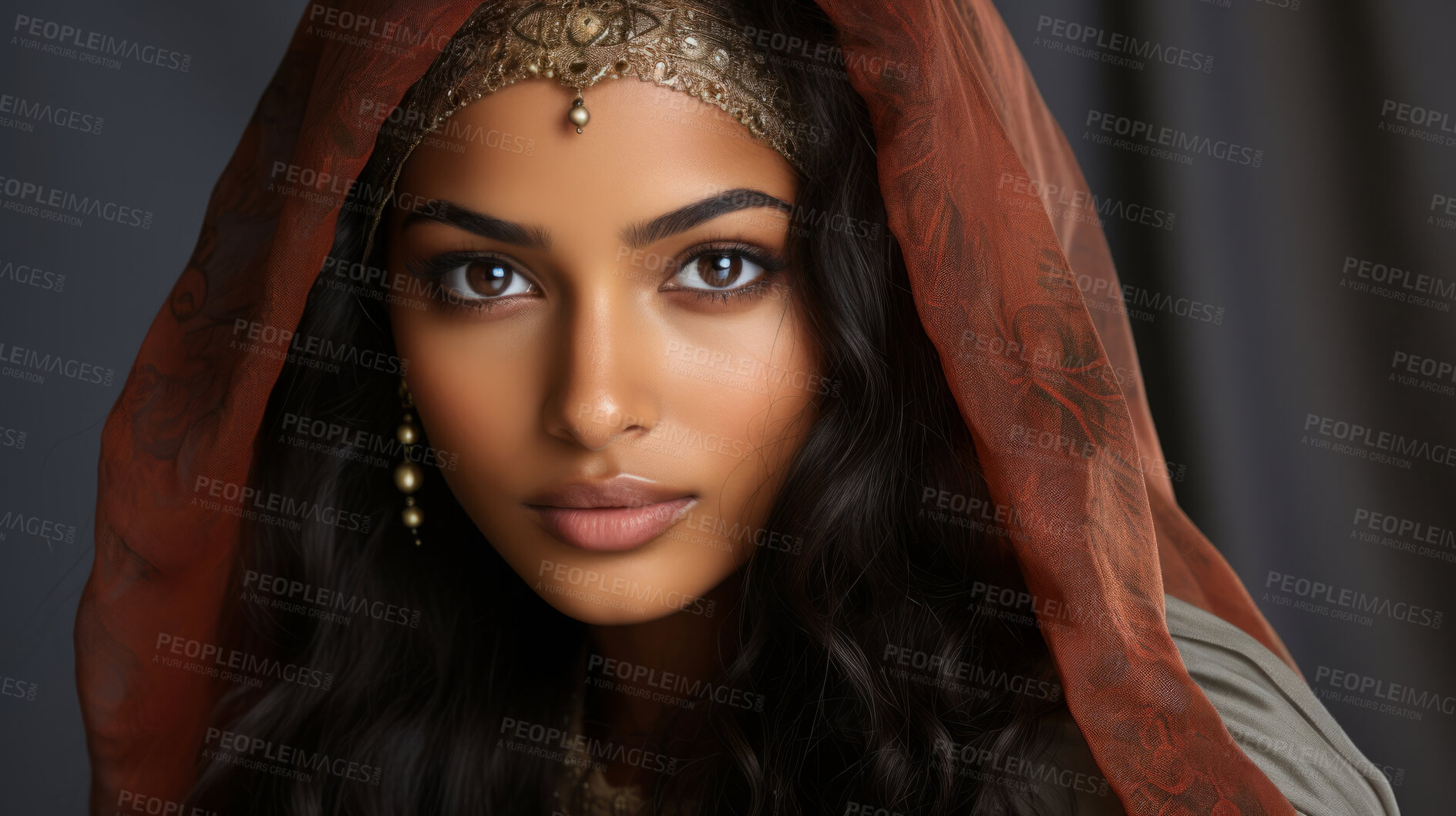 Buy stock photo Portrait of attractive indian woman with traditional accessories. Fashion, editorial concept.