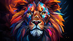 Colourful  geometric illustration of a lion. Poly graphic on black background.