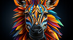 Colourful 3d geometric illustration of zebra. Poly graphic on black background.