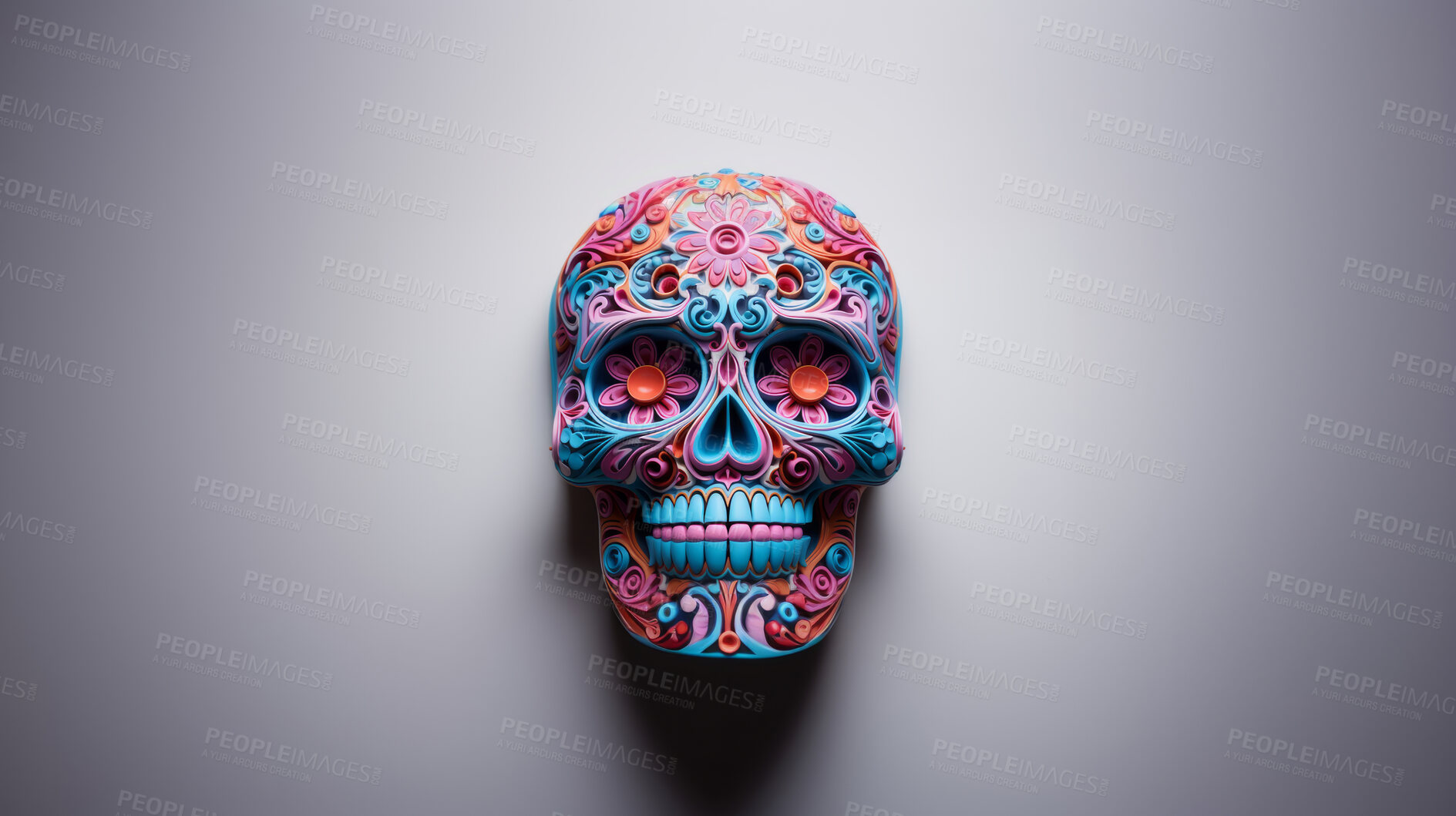 Buy stock photo Day of the dead, sugar skull, colourful painting design, illustration.