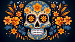 Day of the dead, sugar skull, colourful painting design, illustration.