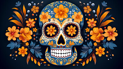 Day of the dead, sugar skull, colourful painting design, illustration.