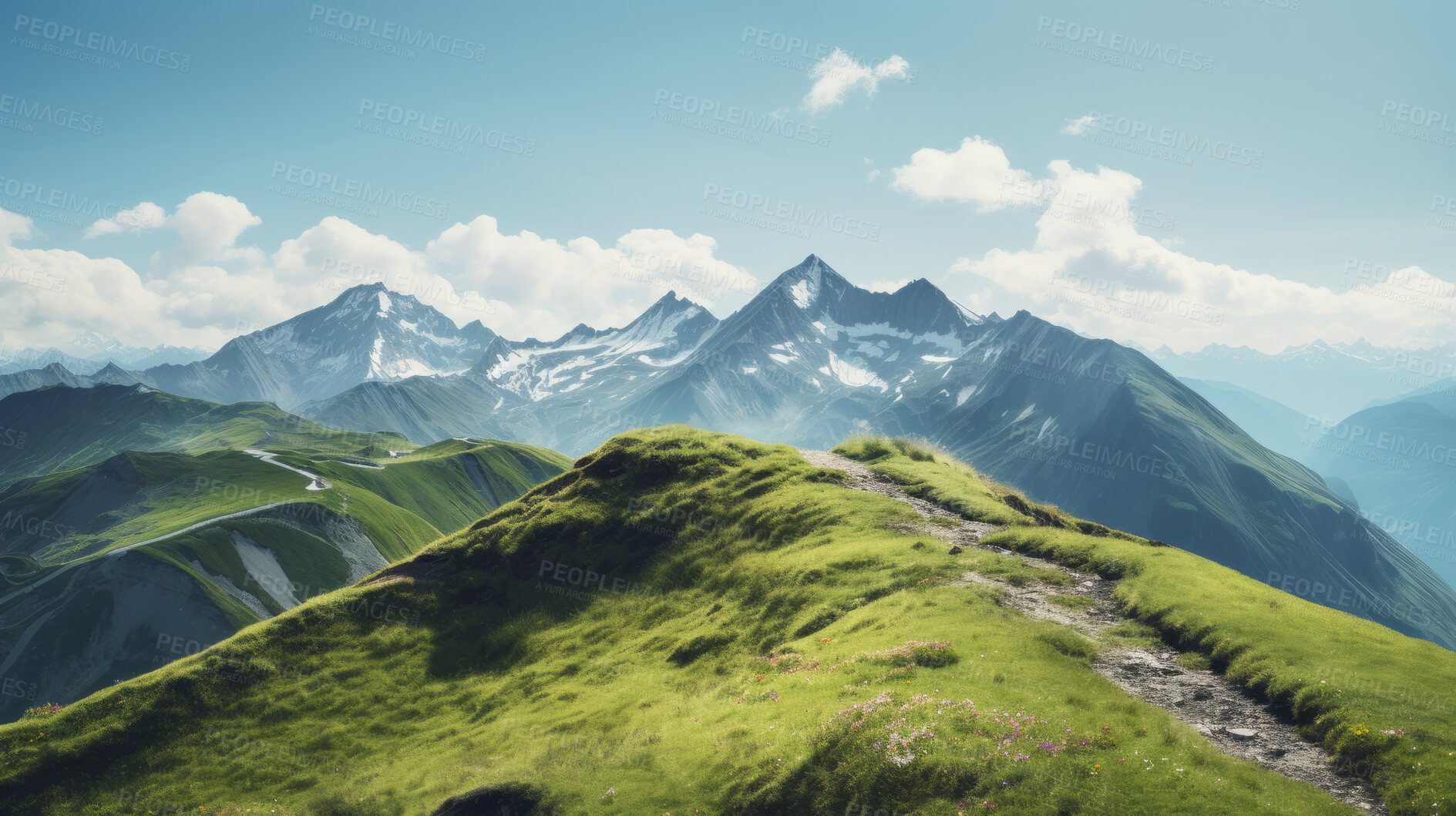 Buy stock photo Landscape of mountain and blue sky. Hiking trail for exploration and travel, for tourist or fitness