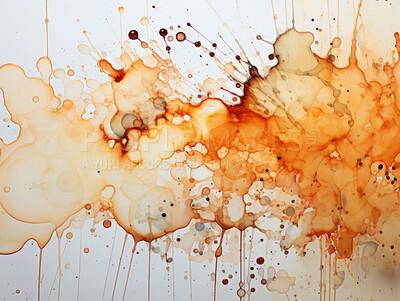 Splash, coffee stain and design with art, painting and decoration for texture, creative and background. Ai generated, banner and pattern with abstract fantasy and colours.