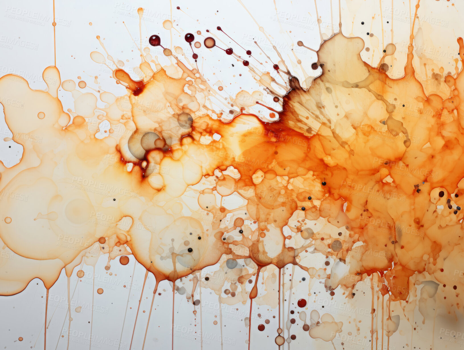 Buy stock photo Splash, coffee stain and design with art, painting and decoration for texture, creative and background. Ai generated, banner and pattern with abstract fantasy and colours.