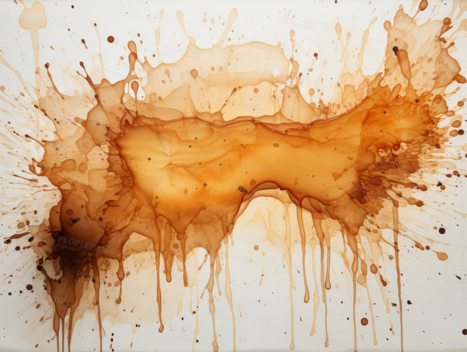 Buy stock photo Splash, coffee stain and design with art, painting and decoration for texture, creative and background. Ai generated, banner and pattern with abstract fantasy and colours.