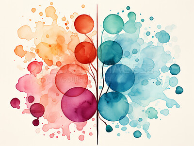 Circular, watercolour and design with art, painting and decoration for texture, creative and background. Ai generated, banner and pattern with abstract fantasy and colours.