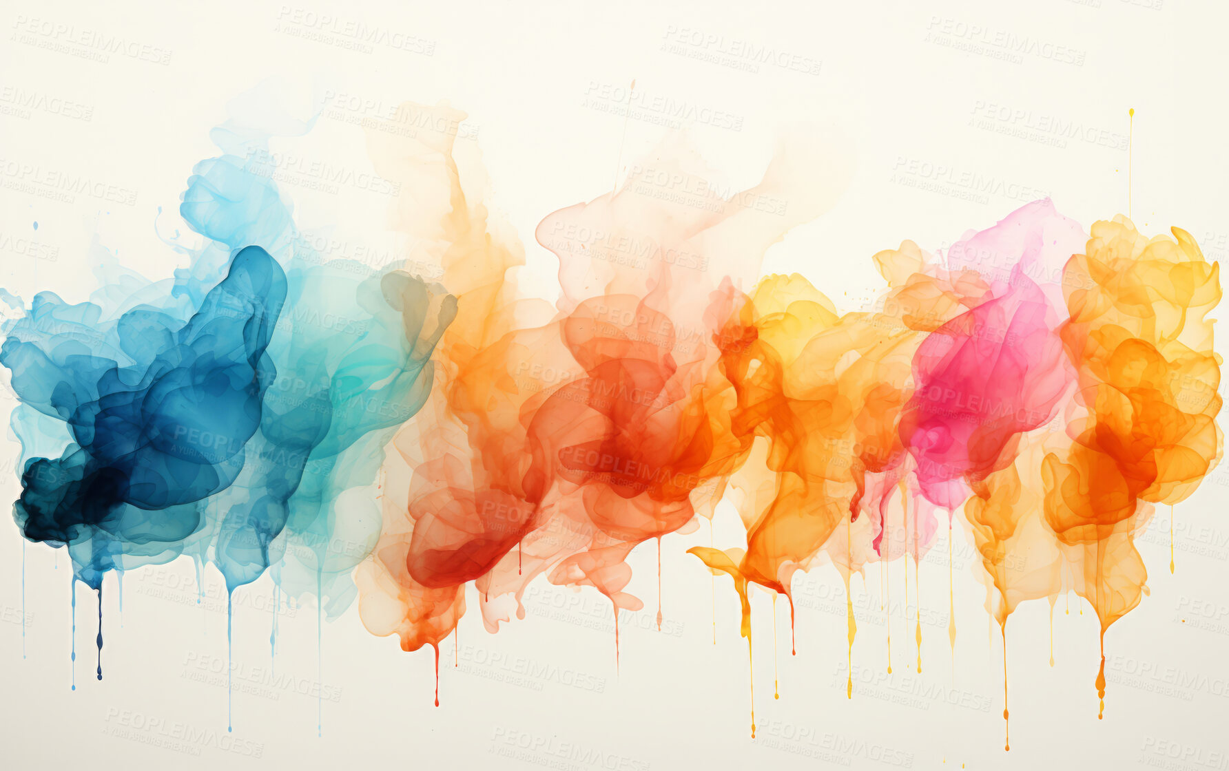 Buy stock photo Smokey, watercolour and design with art, painting and decoration for texture, creative and background. Ai generated, banner and pattern with abstract fantasy and colours.