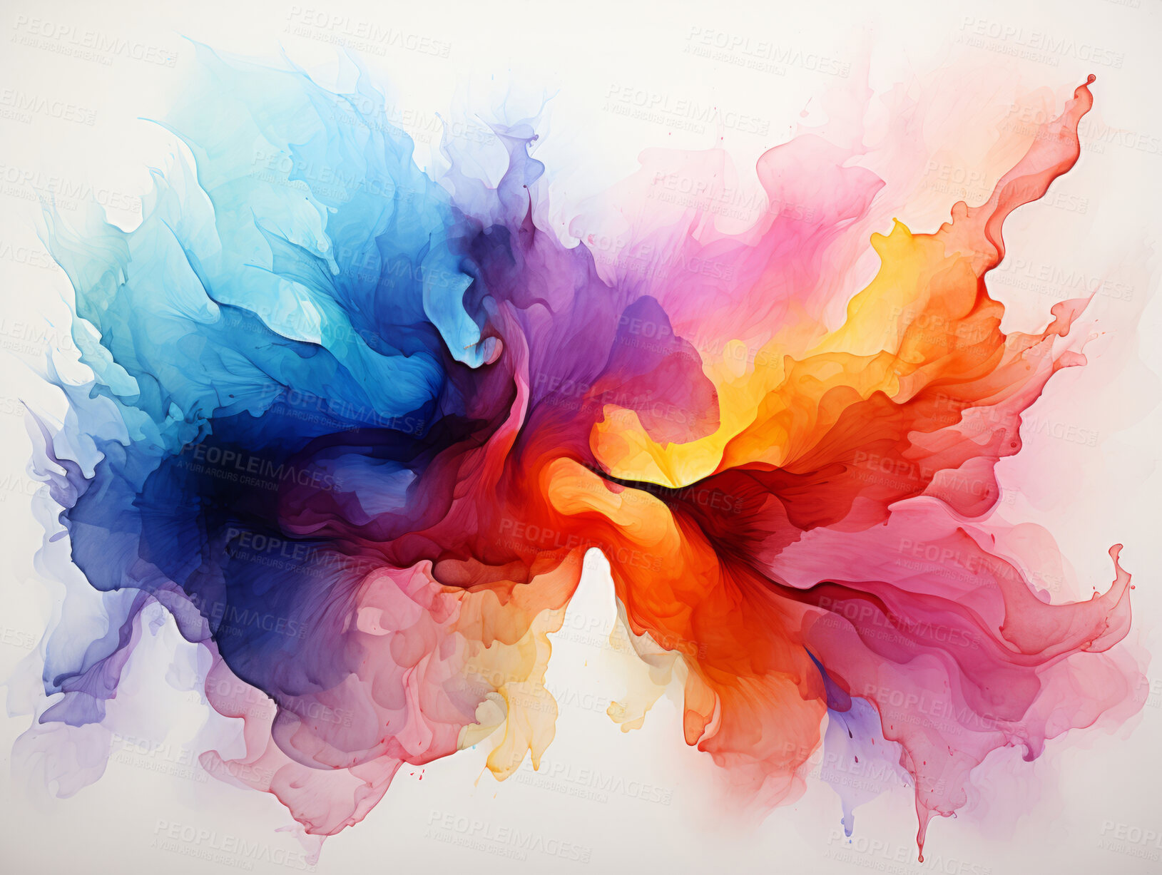 Buy stock photo Flowing, watercolour and design with art, painting and decoration for texture, creative and background. Ai generated, banner and pattern with abstract fantasy and colours.