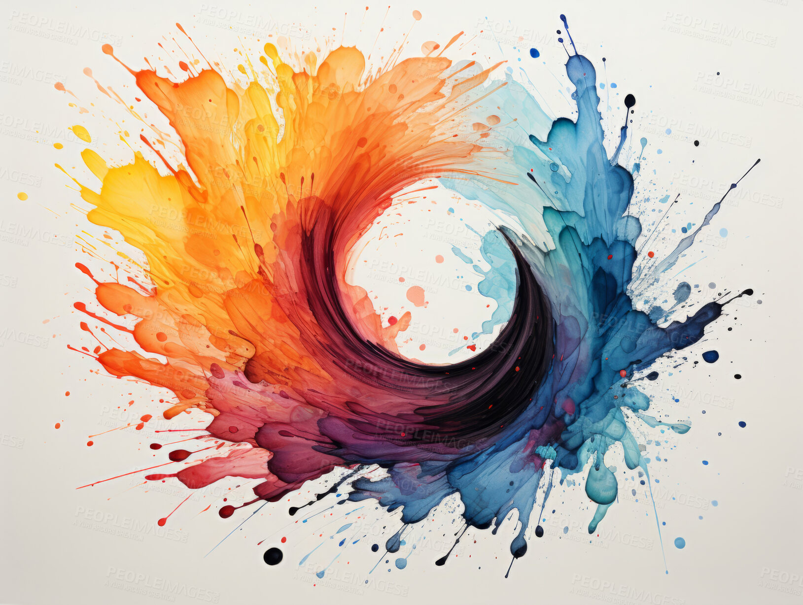 Buy stock photo Spiral, watercolour and design with art, painting and decoration for texture, creative and background. Ai generated, banner and pattern with abstract fantasy and colours.