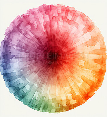 Circular watercolour and design with art, painting and decoration for texture, creative and background. Ai generated, banner and pattern with abstract fantasy and colours.