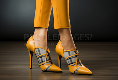 Quirky modern fashion, high heels and legs of woman. Ai generated stylish shoes of elegant person in studio. Confident, cosmetic and beautiful female.