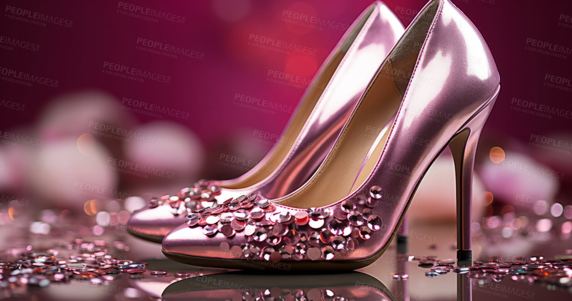 Buy stock photo Modern fashion, high heels and shoes for woman. Ai generated stylish stiletto in studio. Close-up, cosmetic and beautiful concept shot.