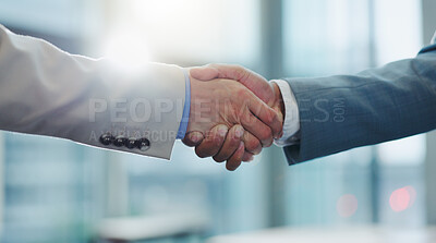 Business people, collaboration and shaking hands for agreement, deal and praise for success, welcome or reward. Closeup, handshake and introduction of partnership, support integration and negotiation