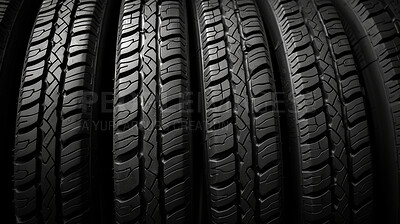 Close-up, tyre or tire thread for automobile industry, sales and mechanic. Car wheel, repair or service for vehicle safety and product purchase. Engineering and mechanical services for vehicle owner