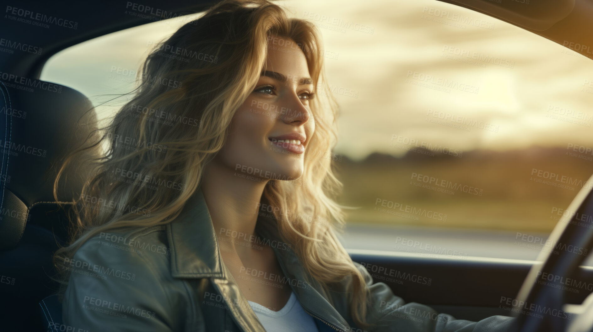 Buy stock photo Portrait of woman, driving, vehicle for professional, confident and ownership. Face, smile and happy female driving her car for insurance, service repair and dealership. Automobile industry